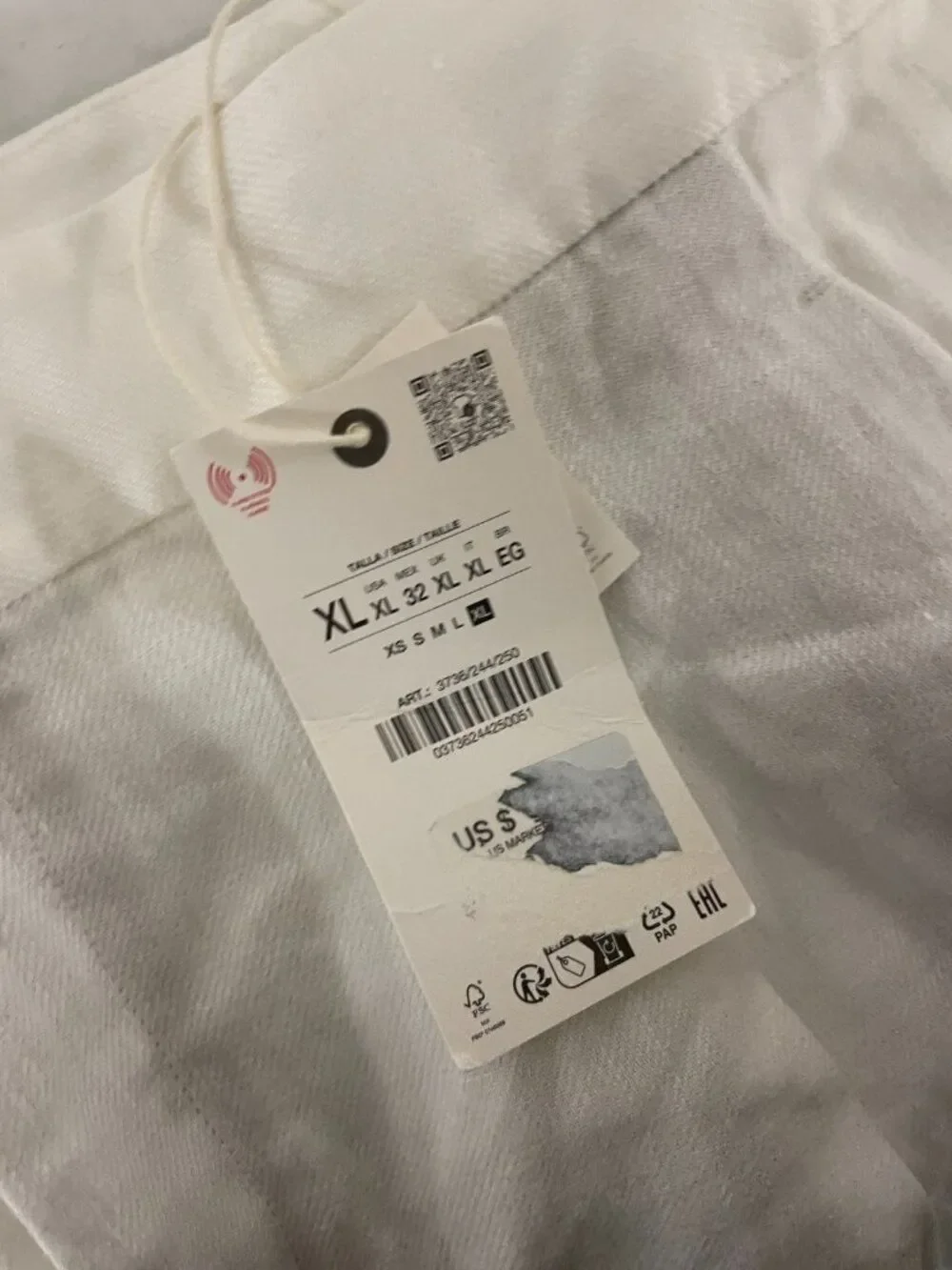 Zara Womens Trousers Pants XL High Waisted White Wide Leg Linen 3736/244 NWT